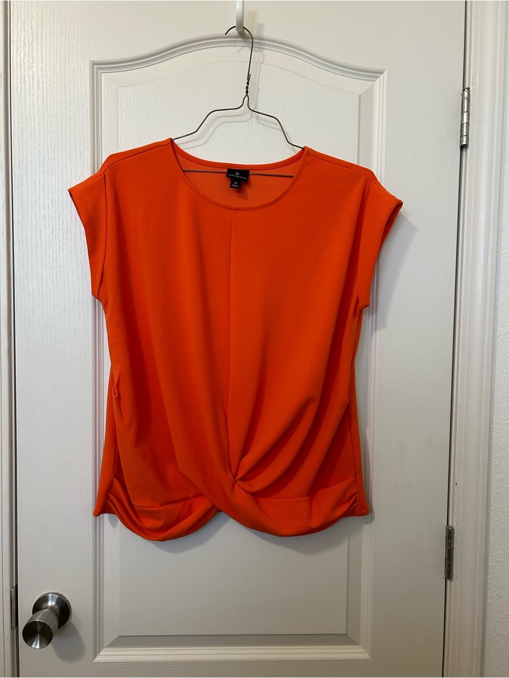 Worthington Bright Orange Twist-Hem Cap Sleeve Top